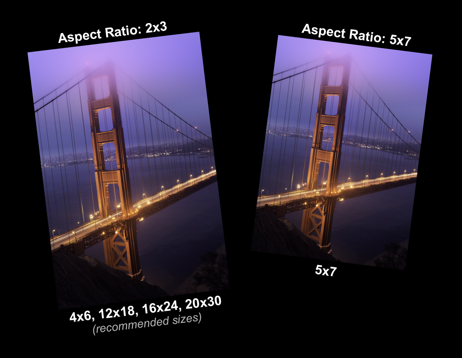 Image showing print sizes and aspect ratios available when printing the photograph.