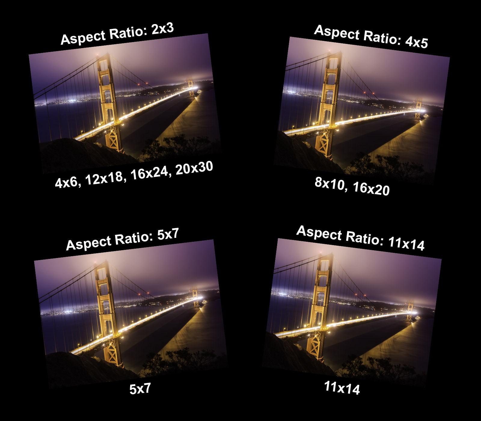 Image showing print sizes and aspect ratios available when printing the photograph.