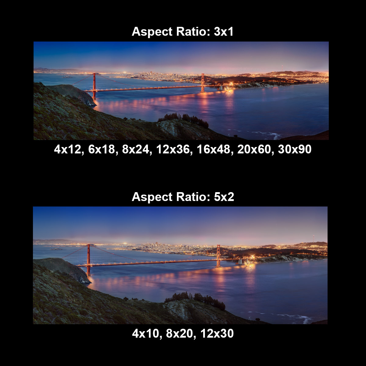 Image showing print sizes and aspect ratios available when printing the photograph.