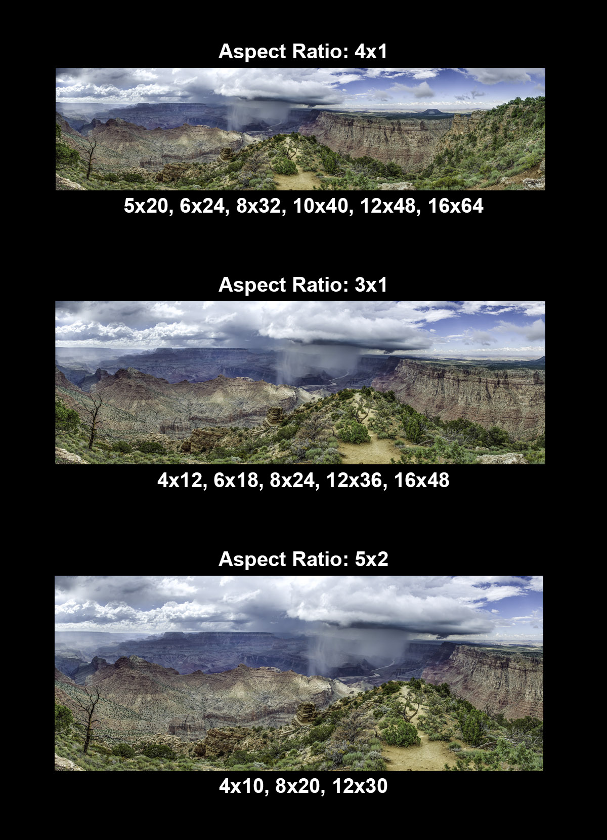 Image showing print sizes and aspect ratios available when printing the photograph.