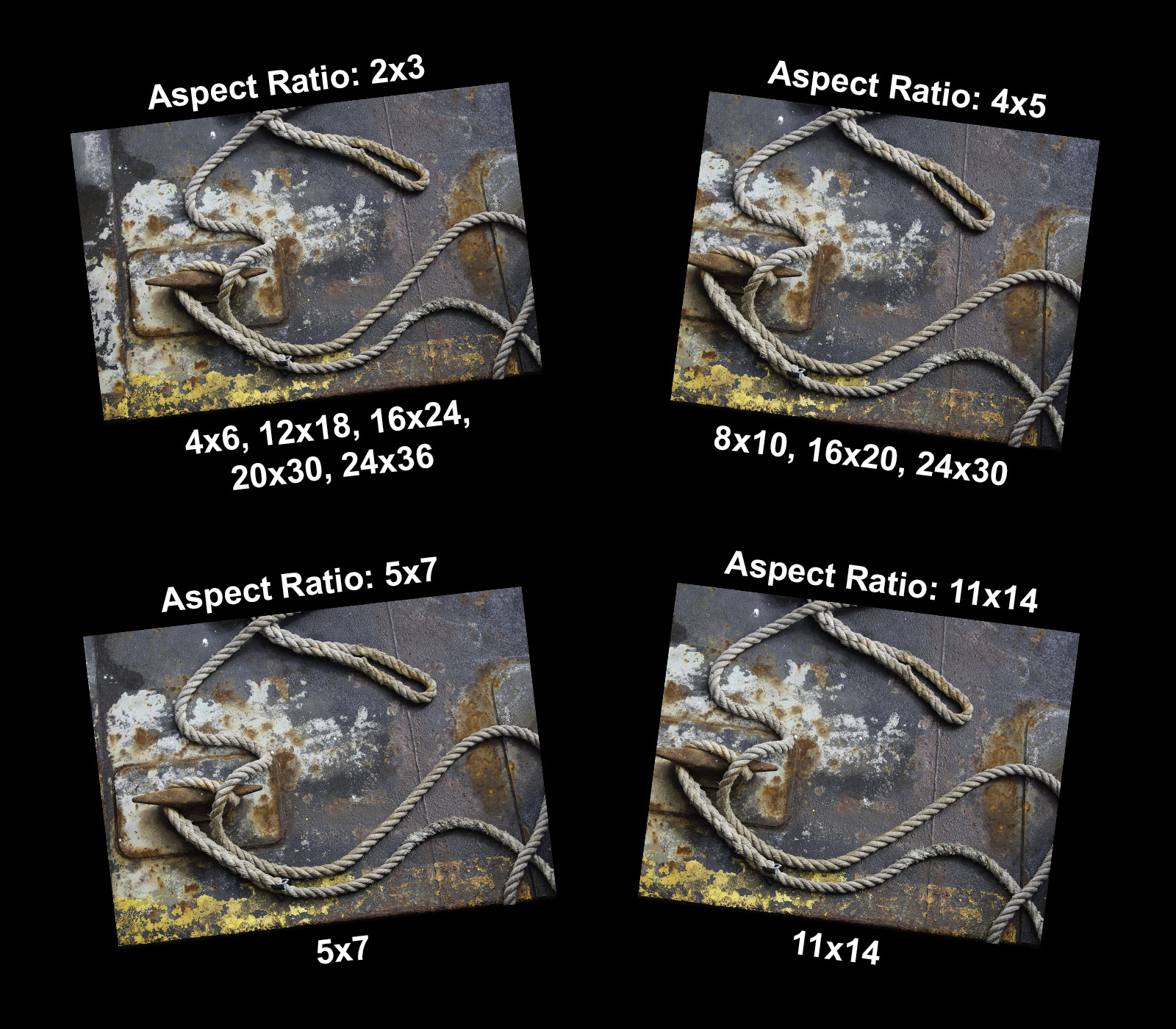 Image showing print sizes and aspect ratios available when printing the photograph.