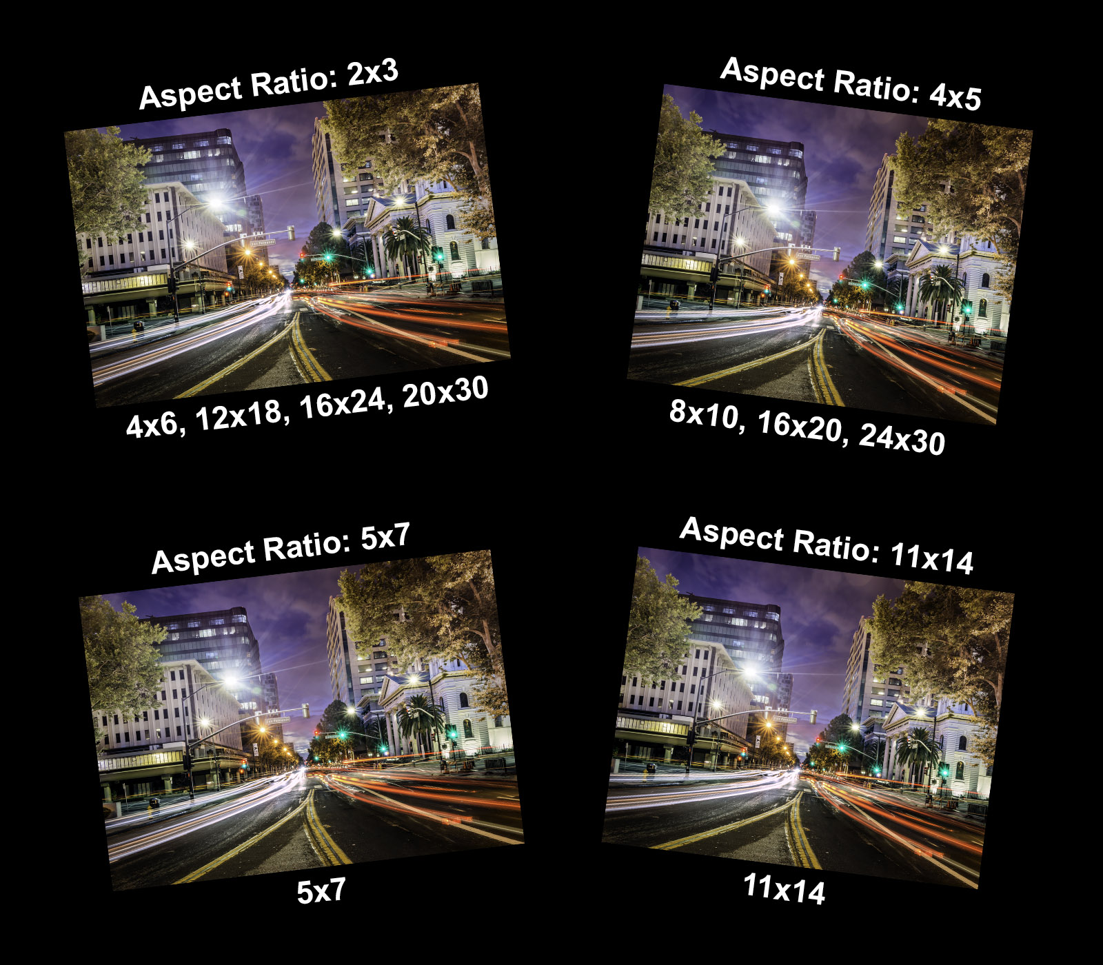 Image showing print sizes and aspect ratios available when printing the photograph.