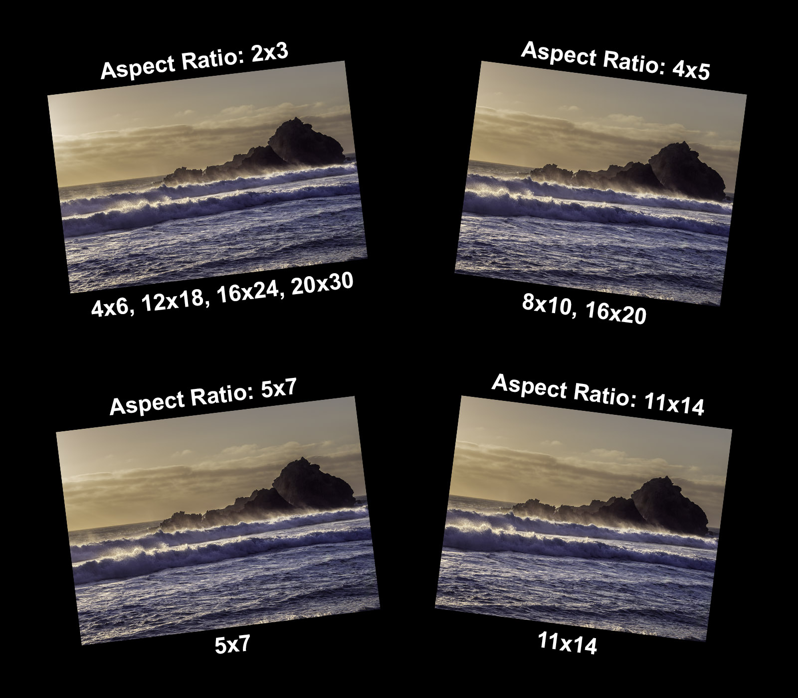 Image showing print sizes and aspect ratios available when printing the photograph.