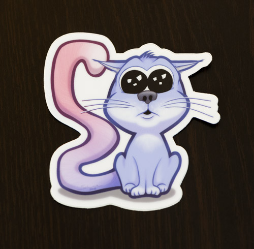 Photograph of the cute kitty sticker available in the Copious Ink Etsy store.
