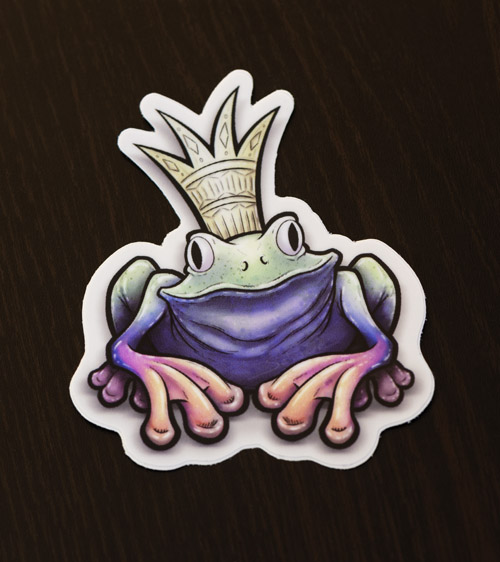 Frog prince sticker available for purchase at the Copious Ink Etsy store.