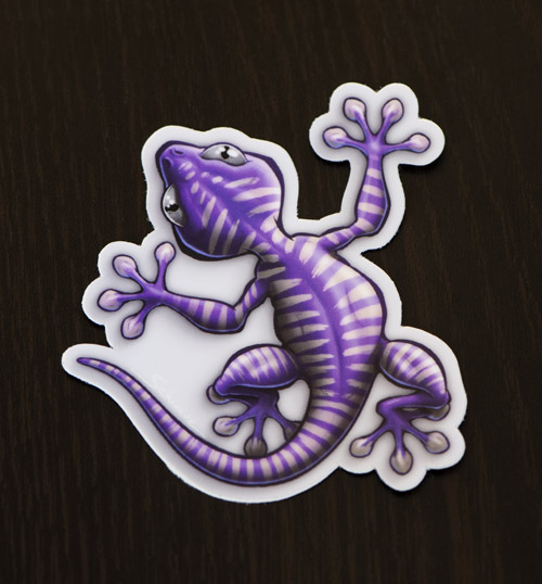 Photograph of the gecko sticker available in the Copious Ink Etsy store.